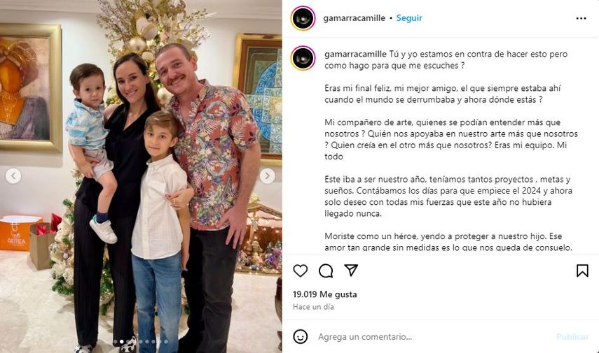 Fotografía compartida por Camille Gamarra, esposa del cantante ecuatoriano Diego Garrido.