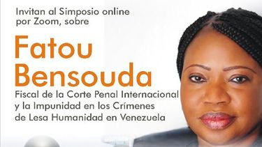 Parte del volante informativo que promueve un simposio virtual sobre la actuaci&oacute;n de la fiscal del CPI, Fatou Bensouda, en casos relacionados con el r&eacute;gimen venezolano.