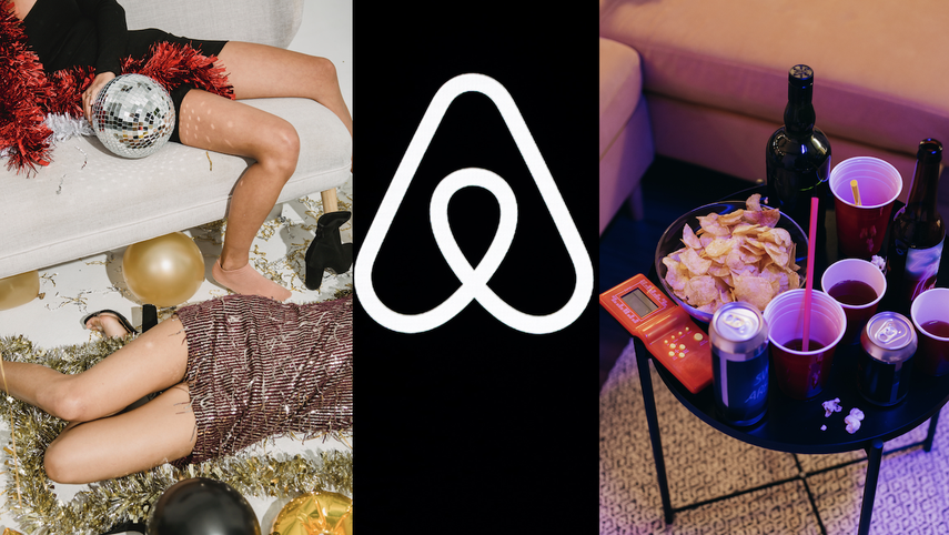 Collage con el logo de Airbnb e imágenes referenciales.&nbsp;