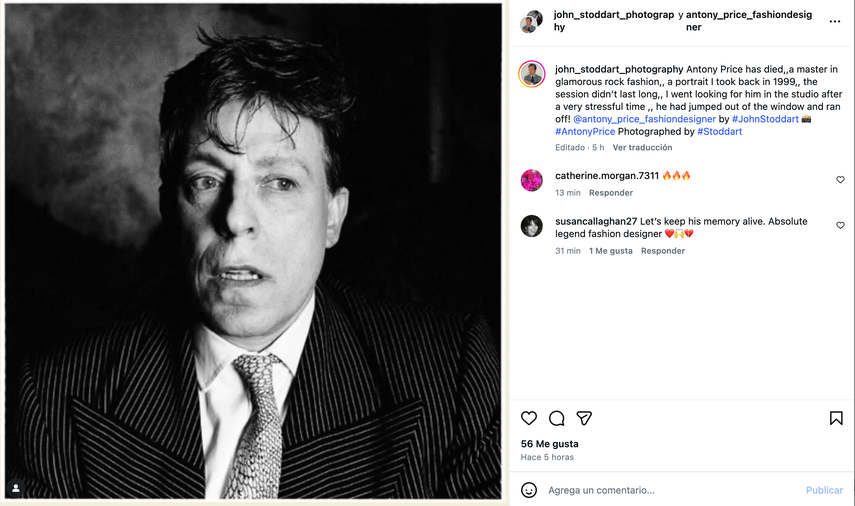 Captura de pantalla del diseñador de moda Antony Price