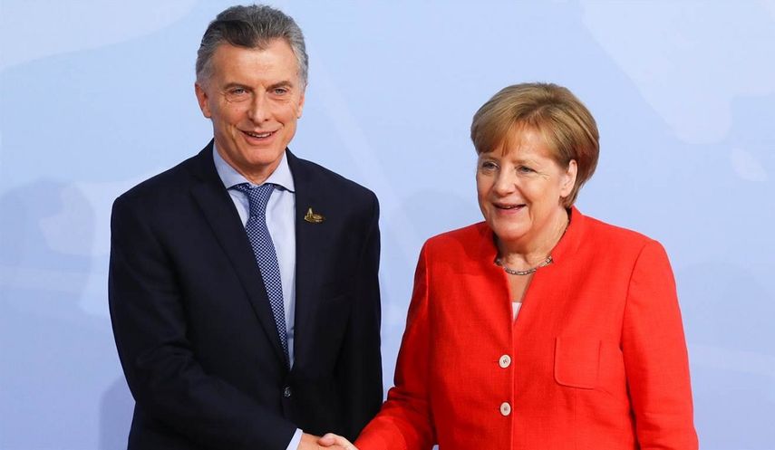 Mauricio Macri y Angela Merkel durante la cumbre de Hamburgo.