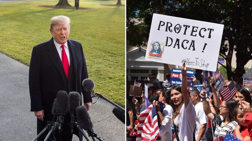 Donald Trump (izq.), presidente de EEUU, junto a los dreamers (der.), en la lista de finalistas del premio Persona del Año 2017 de la revista Time.