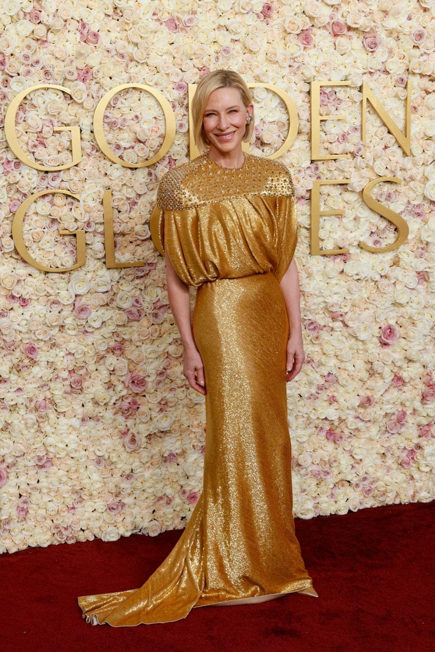 La actriz australiana Cate Blanchett llega a la 82.a edición anual de los Globos de Oro en el hotel Beverly Hilton de Beverly Hills, California, el 5 de enero de 2025.&nbsp;