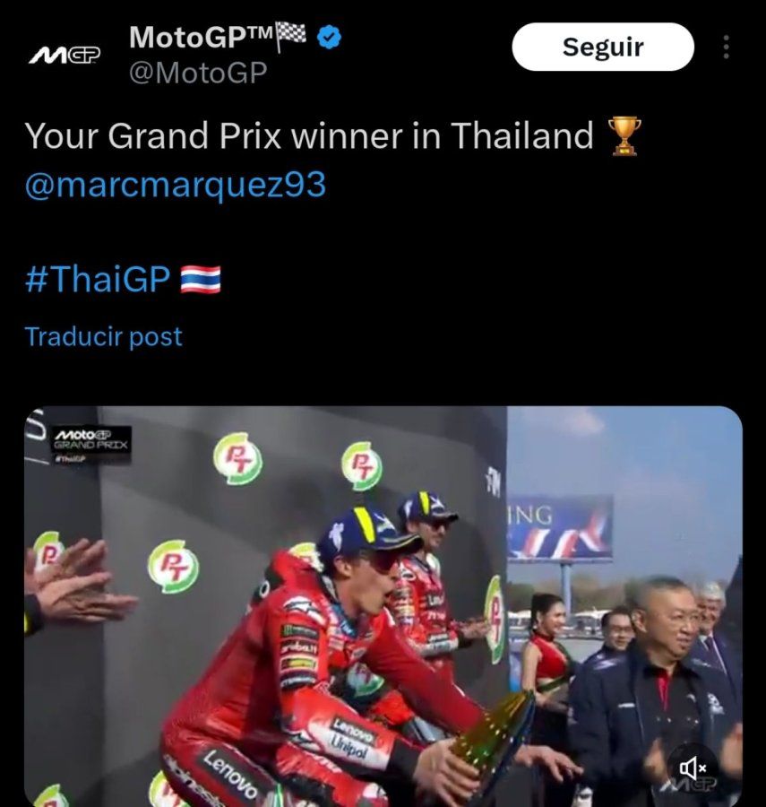 El español Marc Márquez celebra el triunfo en el GP de Tailandia donde empieza la temporada de Moto GP 2025