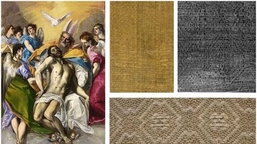 Obra La Trinidad de El Greco. Detalles del lienzo de reentelado y del tejido original.