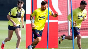 Tras llegar con sus veh&iacute;culos ya vestidos con la ropa de trabajo, con guantes y mascarillas, los jugadores se repartieron en distintos grupos en varios campos de la Ciutat Esportiva Joan Gamper --Campo Tito Vilanova, Campo 2 y Campo 3--.