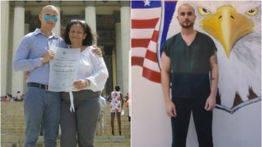 A la izquierda, Eduardo Álvarez posa junto a su madre en el día de su graduación. A la derecha, en La Palma Correctional Center.&nbsp;
