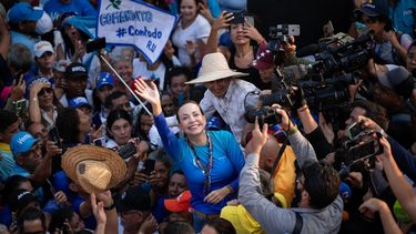 María Corina Machado, candidata de la oposición venezolana, a las elecciones presidenciales de 2024 en un mitín político