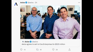 El grupo estadounidense de medios y telecomunicaciones Cox Enterprises anunció este lunes, 8 de agosto, la adquisición del medio digital Axios.