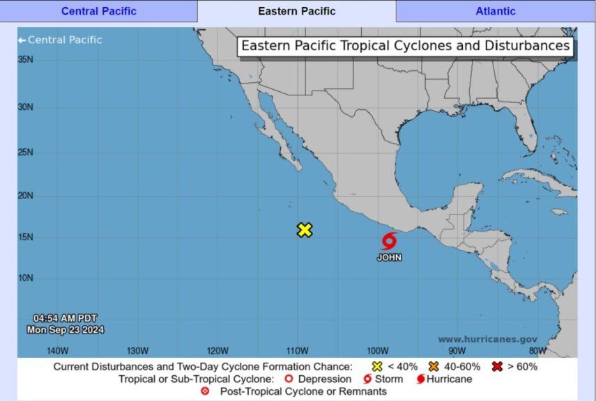 El Centro Nacional de Huracanes está emitiendo advertencias sobre la Tormenta Tropical John, ubicada justo al sur de México.