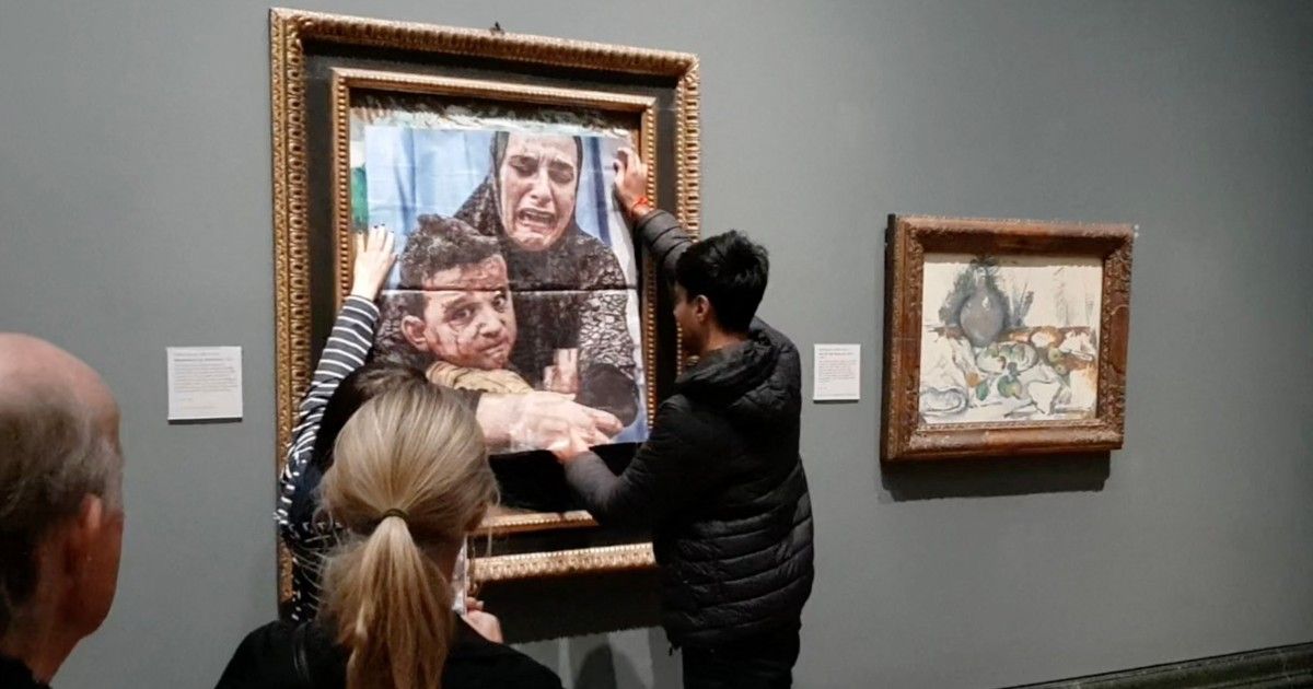 Pro-Palestinian activists cover a Picasso work in London with a photo of Gaza