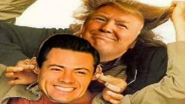 Una de las más populares ha sido un cartel de la mítica película Dos tontos muy tontos, manipulado para que en lugar de los actores Jim Carrey y Jeff Daniels aparezcan las caras de Trump y Peña Nieto