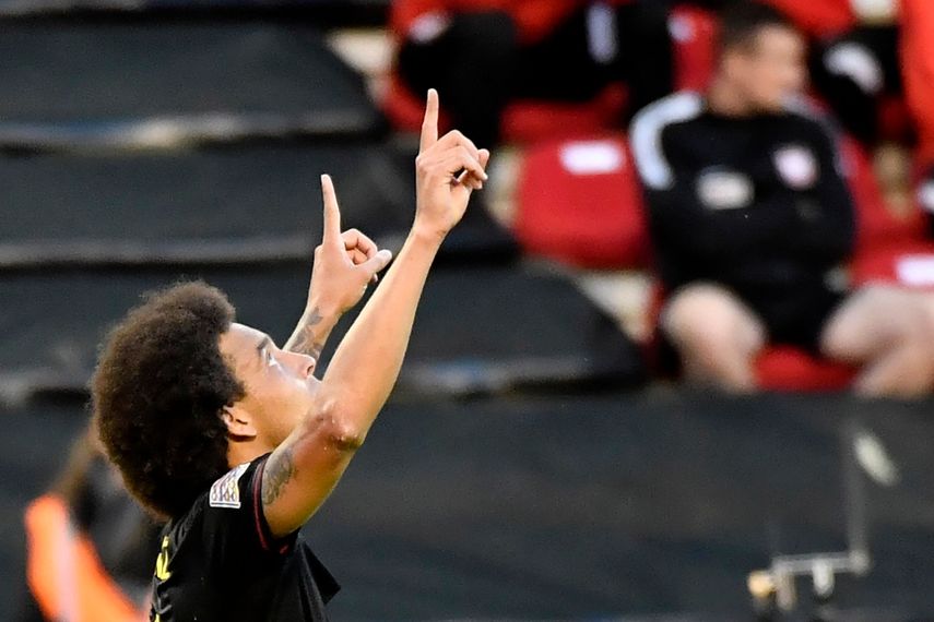En foto del 8 de junio del 2022, el belga Axel Witsel celebra tras anotar ante Polonia en el encuentro de la UEFA Nations League. El miércoles 6 de julio del 2022, Witsel firma por un año con el Atlético de Madrid.