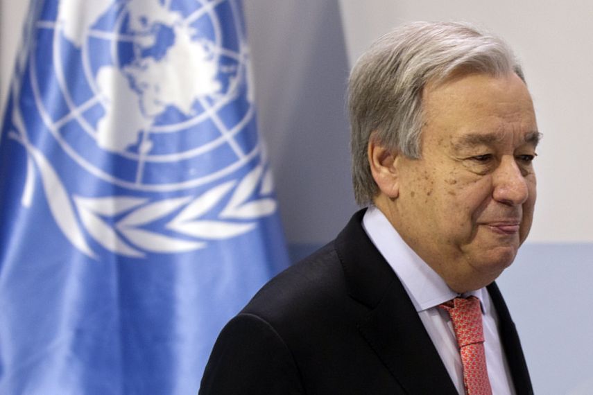 El secretario general de la ONU, Antonio Guterres, hace declaraciones durante una conferencia de prensa sobre la cumbre del clima en Madrid, el domingo 1 de diciembre de 2019.&nbsp;