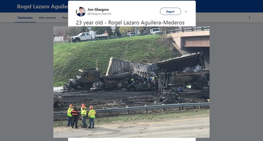 Imagen del accidente en el que estuvo involucrado el conductor cubano Rogel Lázaro Aguilera-Mederos en la carretera Interestatal 70, en Denver, Colorado, publicada en Twitter por @Glasgow_Reports.
