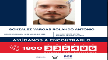 Rolando Antonio González Vargas, venezolano, fue visto por última vez en el malecón de Puerto López, en Ecuador.