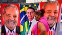 Una mujer pasa junto a toallas adornadas con imágenes de los candidatos presidenciales brasileños, el presidente Jair Bolsonaro, al centro, y el expresidente Luiz Inácio Lula da Silva, que un vendedor ambulante pone a la venta en un tendedero improvisado en Brasilia, Brasil.