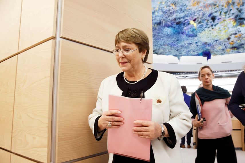 La alta comisionada de las Naciones Unidas para los Derechos Humanos, Michelle&nbsp;Bachelet, este miércoles, tras presentar su informe anual ante el Consejo de los Derechos Humanos en la sede de las Naciones Unidas en Ginebra (Suiza).