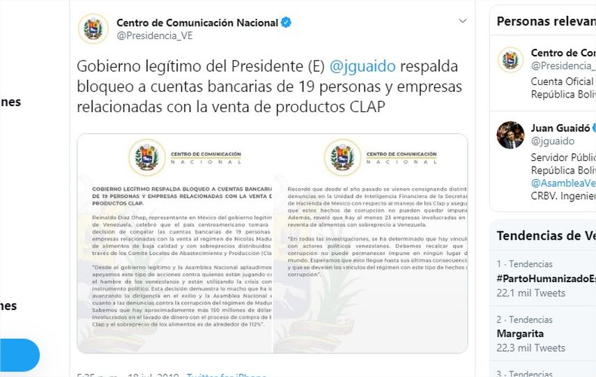 Reveló que hay al menos 23 empresas involucradas en la reventa de alimentos con sobreprecio en el país petrolero