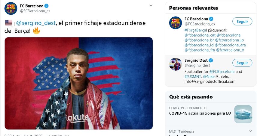 El equipo azulgrana colma así el hueco dejado por el portugués Nelson Semedo, traspasado la pasada semana al Wolverhamton por 30 millones de euros más 10 en variables (35,1 + 11,7 millones de dólares).