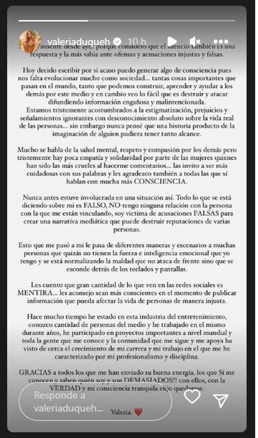 La modelo Valeria Duque desmiente las acusaciones sobre mantener un romance con el cantante Rauw Alejandro.