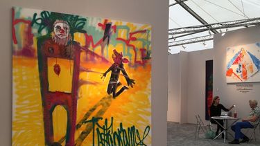 Vista de la obra Instagram del grafitero disidente cubano Danilo Maldonado, El&nbsp;Sexto, expuesta en la feria Art Concept en Miami