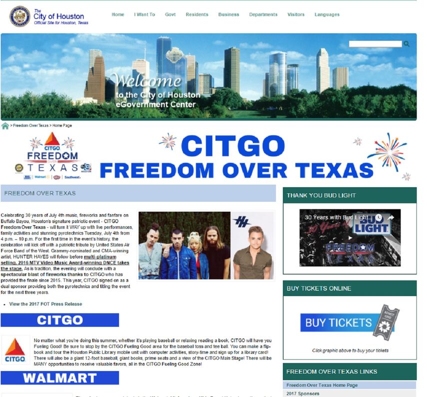 Así aparece el patrocinio de Citgo en la página web de la ciudad de Houston.
