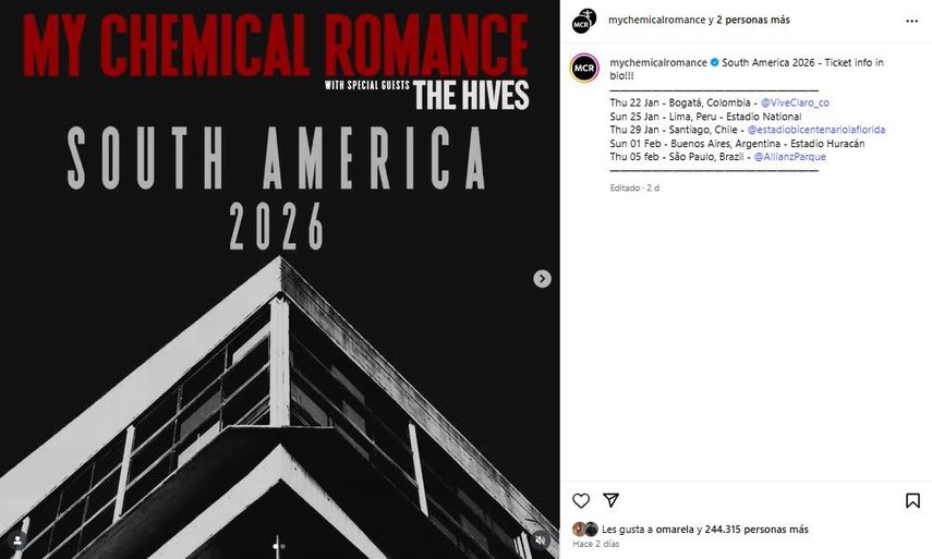 Flyer de la gira por Sudamérica de My Chemical Romance.