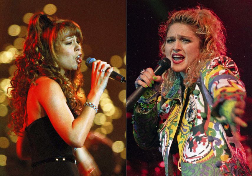 Mariah Carey se presenta en una gala benéfica de Fresh Air Fund en la Catedral de St. John the Divine en Nueva York el 8 de diciembre de 1994 y Madonna se presenta al comienzo de la gira Virgin en Seattle, el 10 de abril de 1985.
