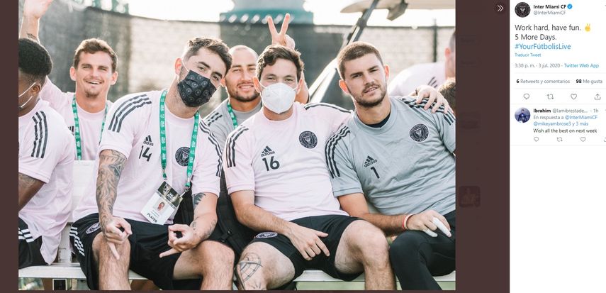 Foto publicada el 3 de julio de 2020 en la cuenta oficial de Twitter @InterMiamiFC acompa&ntilde;ada del texto:&nbsp;Work hard, have fun (Trabaja duro, divi&eacute;rtete).