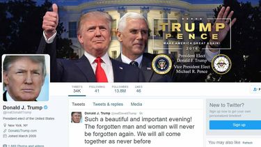 Primer mensaje en Twitter de Donald Trump como presidente de Estados Unidos.&nbsp;