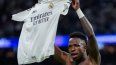 Vinicius Junior tras anotar el cuarto gol del Real Madrid en la victoria 5-2 ante Borussia Dortmund en la Liga de Campeones, el martes 22 de octubre de 2024, en Madrid.