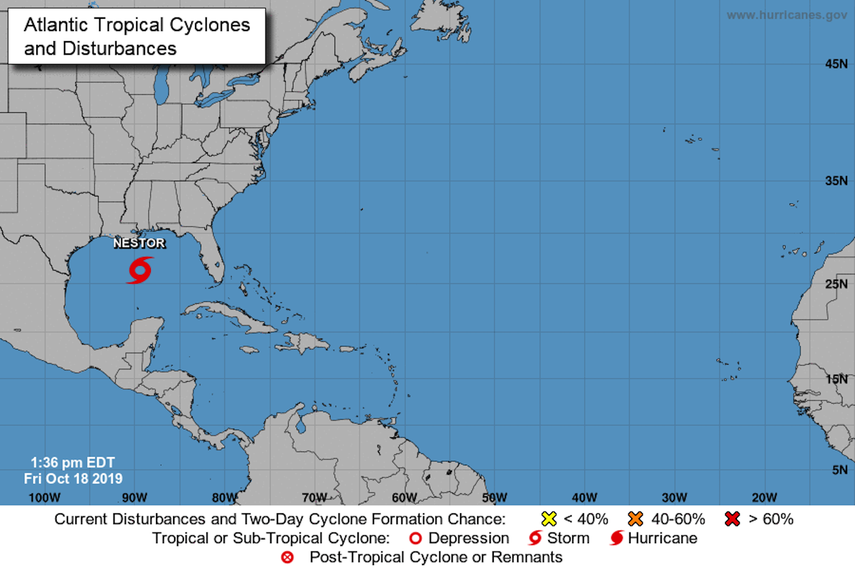 Ubicaci&oacute;n de la tormenta tropical Nestor.&nbsp;
