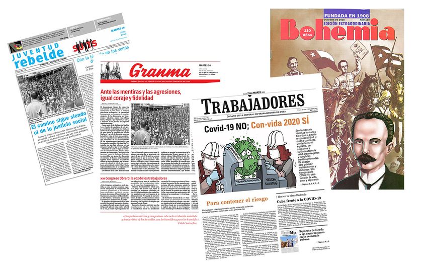 Muestrario de la prensa impresa oficialista en Cuba.