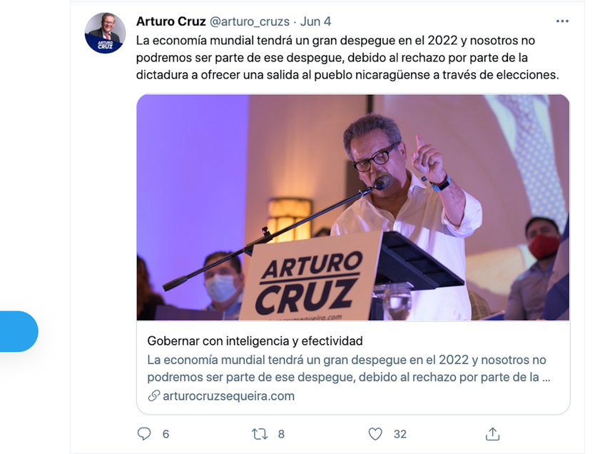 El precandidato opositor nicaragüense Arturo Cruz.&nbsp;
