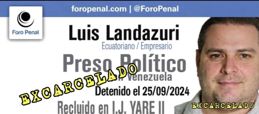 El ecuatoriano Luis Oswaldo Landázuri León vivía, desde 2022 en Venezuela. Fue detenido en septiembre de 2024 y liberado el 14 de mayo de 2026