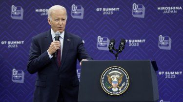 El presidente de Joe Biden habla durante una conferencia de prensa posterior a la Cumbre de Líderes del G7 en Hiroshima el 21 de mayo de 2023.