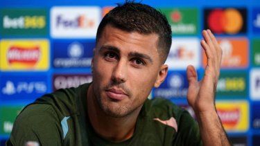 Rodri, centrocampista del Manchester City, durante una rueda de prensa el martes 17 de septiembre de 2024, en Manchester.