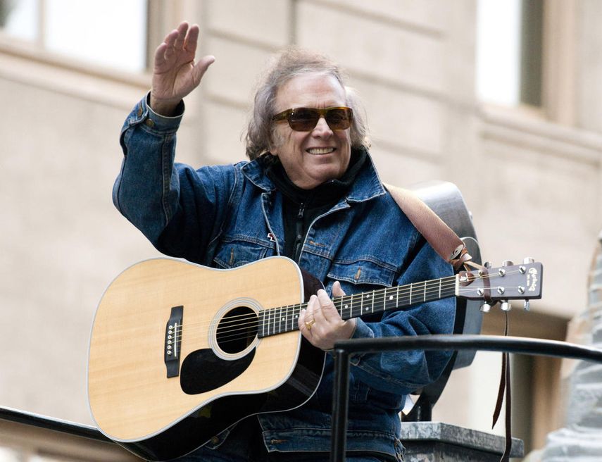 Don McLean monta una carroza en el Desfile del Día de Acción de Gracias de Macys en Nueva York, el 22 de febrero de 2019. McLean comparte los secretos de su emblemática canción American Pie en un nuevo largometraje documental, The Day the Music Died: The Story of Don McLeans American Pie.&nbsp;
