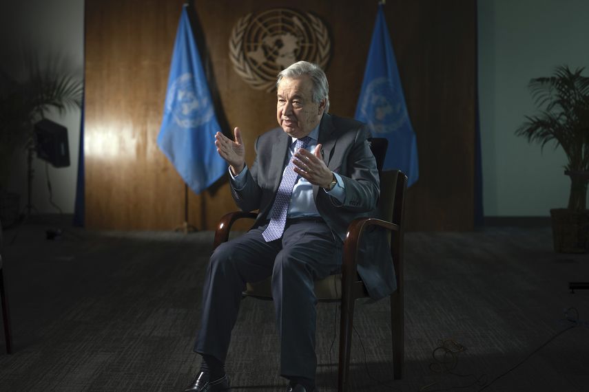 El secretario general de Naciones Unidas, Antonio Guterres, durante una entrevista en la sede de la ONU, el 20 de enero de 2022, en Nueva York.&nbsp;