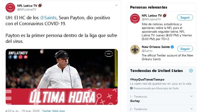 &ldquo;Fui afortunado de estar en la minor&iacute;a que no experimenta los efectos colaterales de algunos. Tengo suerte&rdquo;, dijo Payton a ESPN