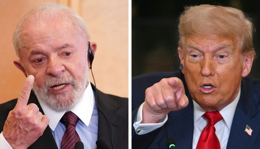 Esta combinación de imágenes de archivo, creada el 10 de julio de 2025, muestra al presidente de Brasil, Luiz Inácio Lula da Silva (izq.), hablando durante una conferencia de prensa en Tokio el 27 de marzo de 2025, y al presidente de EEUU, Donald Trump, hablando durante un almuerzo multilateral con líderes africanos visitantes en el Comedor de Estado de la Casa Blanca en Washington, D.C., el 9 de julio de 2025.