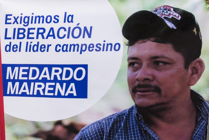 Foto de archivo de un&nbsp;cartel con la imagen del líder campesino Medardo Mairena acusado por el régimen de Daniel Ortega.