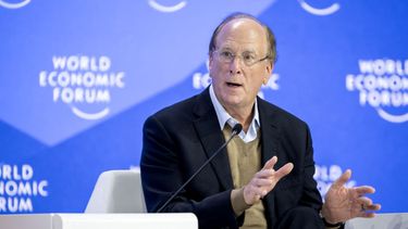 El presidente de ejecutivo de Blackrock, la mayor gestora de activos del mundo, Larry Fink, habla en el Foro Económico Mundial de Davos, Suiza.&nbsp;