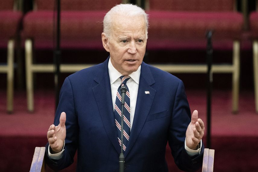 El exvicepresidente estadounidense Joe Biden habla durante un acto religioso en la Iglesia Bautista Real Misionaria en Carolina del Sur, el domingo 23 de febrero de 2020.&nbsp;