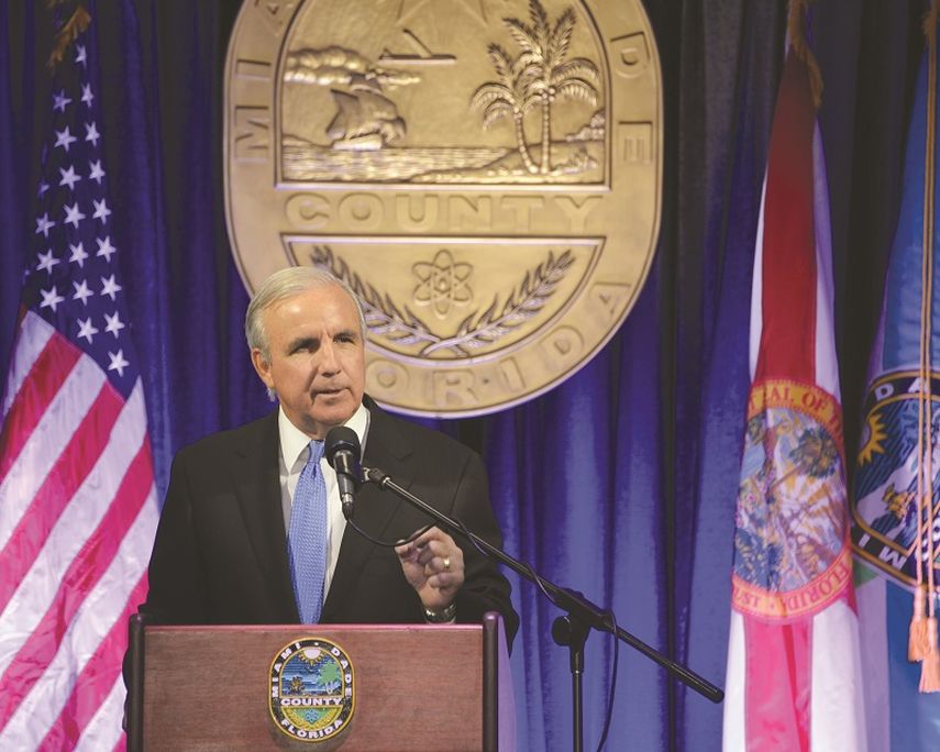 El alcalde Carlos Giménez durante su discurso del estado del Condado, en el centro cultural de Hialeah(Giselle Santalucci)