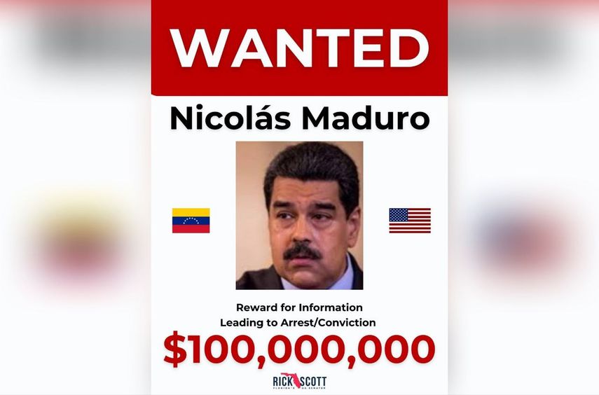 Cartel con la recompensa por la captura de Nicolás Maduro publicado por el senador Rick Scott