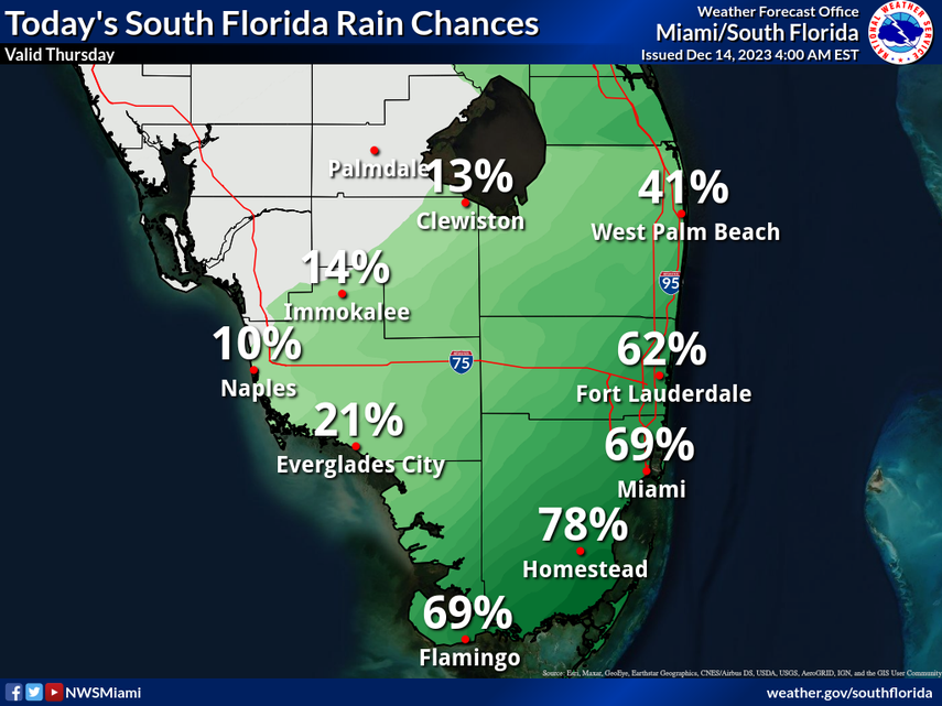 El mapa refleja la actividad de lluvia en la costa este de Florida. 