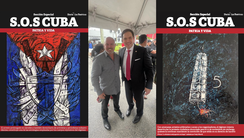 El senador Marco Rubio junto al pintor Fredy Villamil, realizador de una serie de obras sobre Cuba, publicadas en las ediciones impresas de Diario Las Américas.&nbsp;