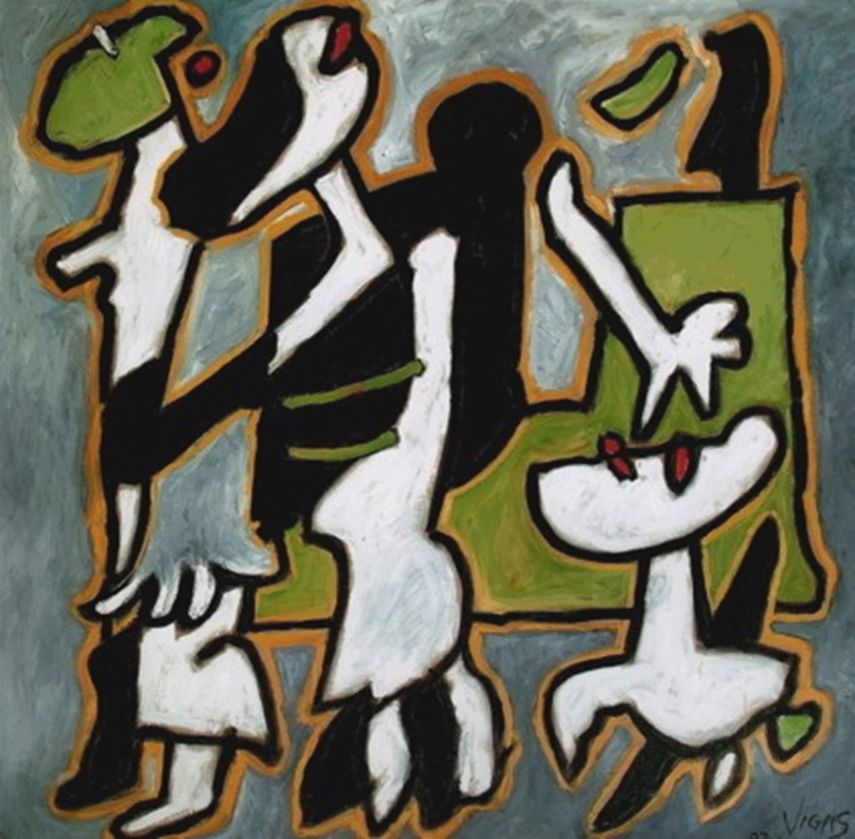 La obra De paseo con la mascota (2007) del artista venezolano Oswaldo Vigas.